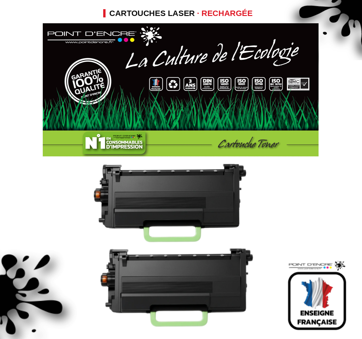 TN3610XXL Cartouche d'encre Toner - 2 X Noir - Grande capacité Marque Francaise POINT D'ENCRE pour Imprimantes compatibles Brother (clp)