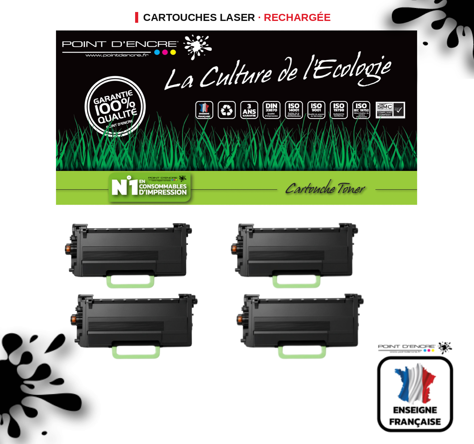 TN3610XXL Cartouche d'encre Toner - 4 X Noir - Grande capacité Marque Francaise POINT D'ENCRE pour Imprimantes compatibles Brother (clp)