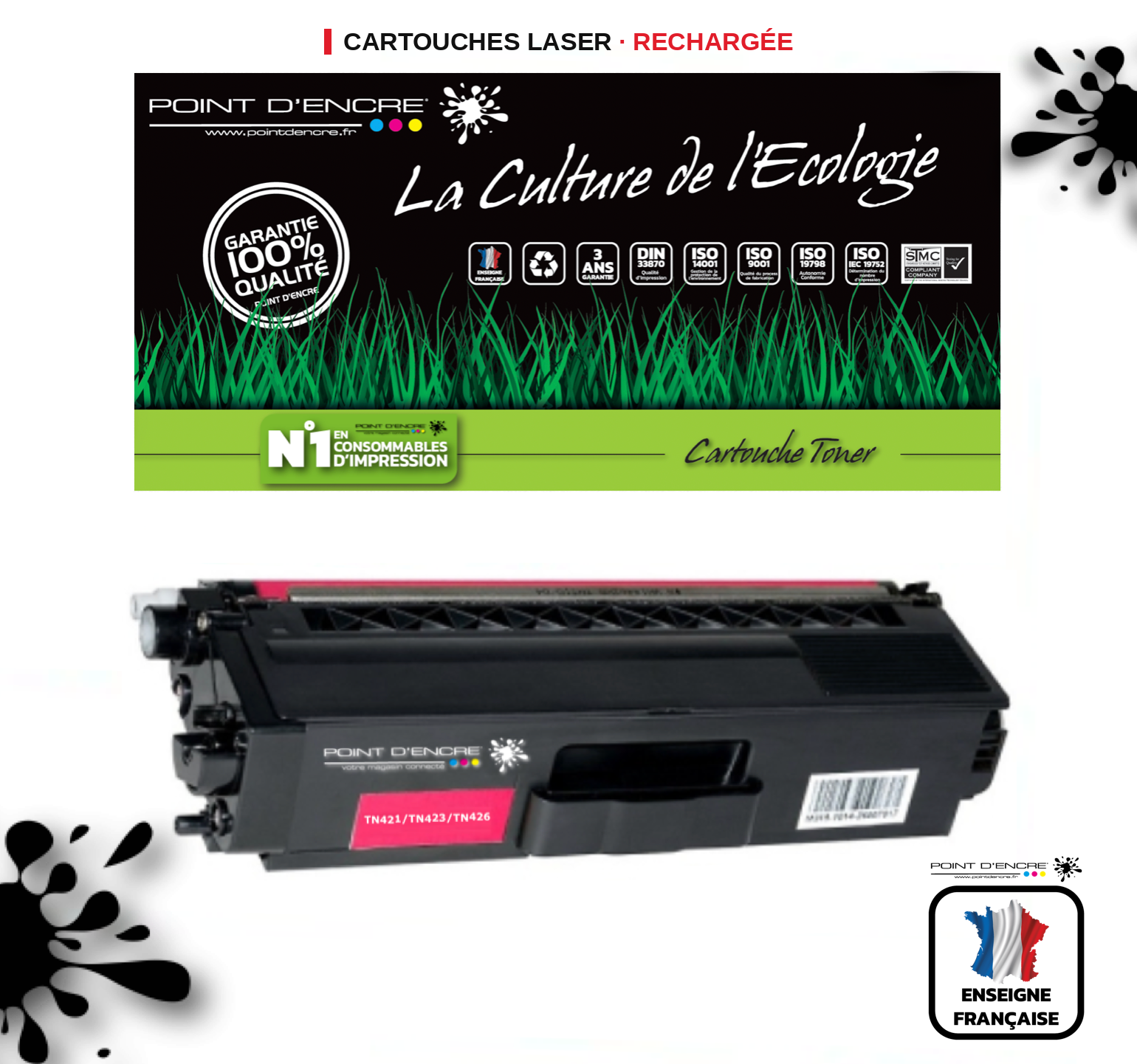 TN421 / TN423 / TN426 -  MAGENTA - Grande capacité Marque Francaise POINT D'ENCRE pour Imprimantes compatibles Brother (clbr)