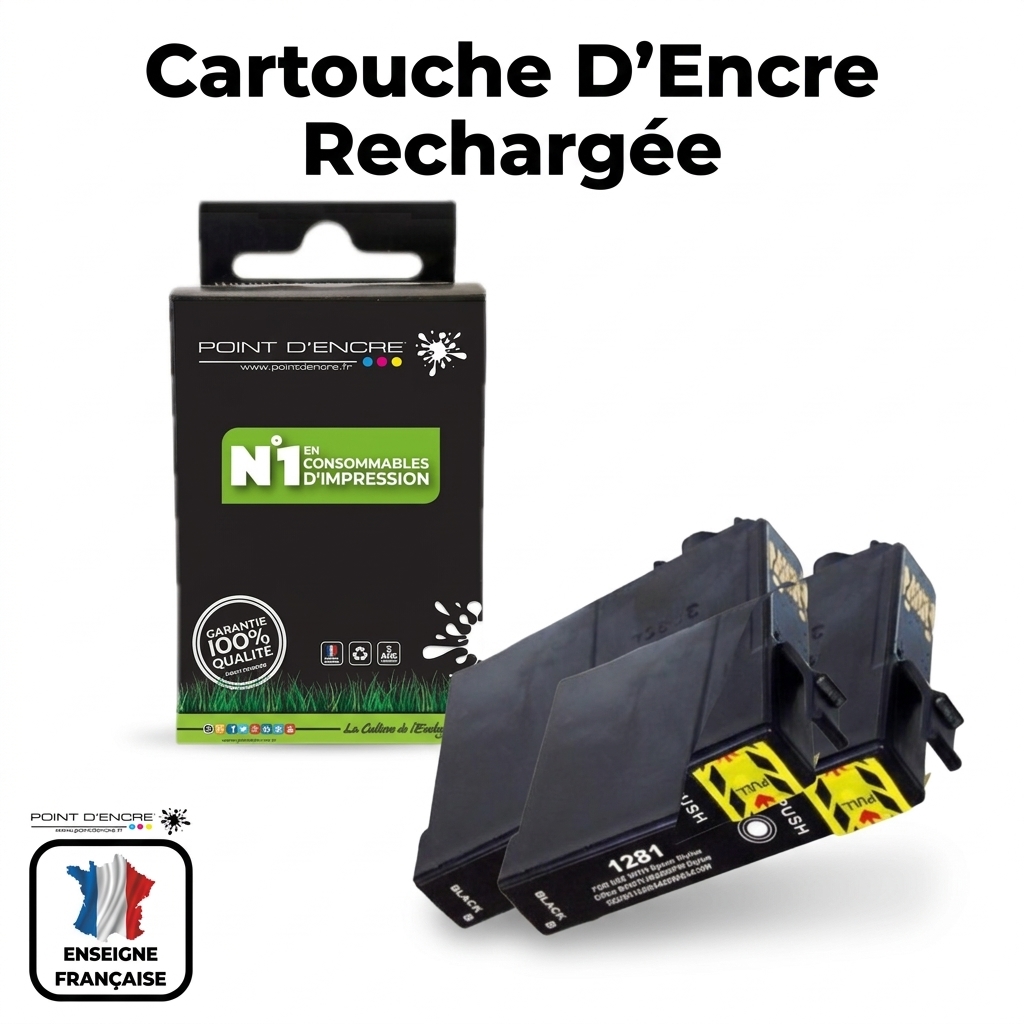 T1281 - Renard  - NOIR - Grande capacité de Marque Française POINT D'ENCRE Pour imprimante compatible EPSON (cee)