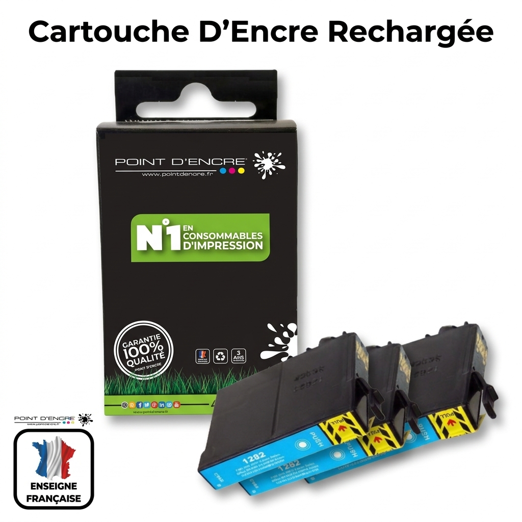 T1282 - Renard  - CYAN - Grande capacité de Marque Française POINT D'ENCRE Pour imprimante compatible EPSON (cee)