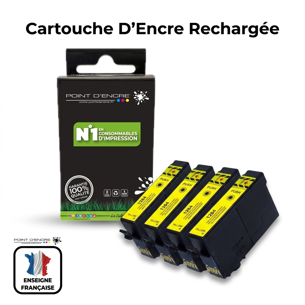 T1284 - Renard  - JAUNE - Grande capacité de Marque Française POINT D'ENCRE Pour imprimante compatible EPSON (cee)